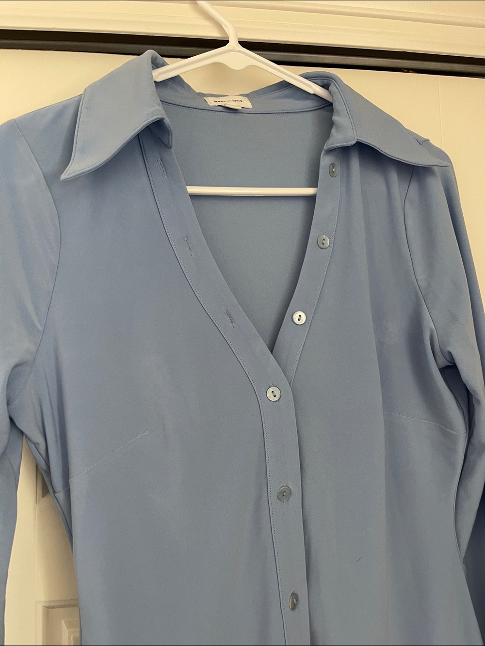Song of Style Powder Blue Button-Front Blouse - Picture 3 of 4